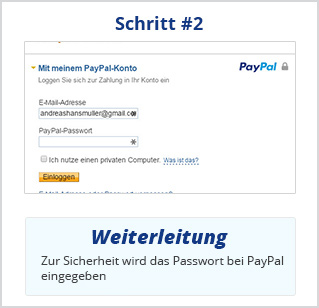 Zahlungsbestätigung mit der Eingabe des PayPal Passworts