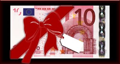 Ein 10-Euro-Schein trägt eine rote Schleife.