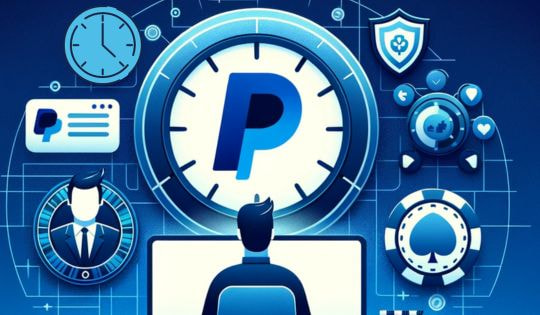 Eine Illustration mit einem PayPal Logo sowie Casino- und Sicherheitssymboliken.